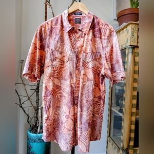 Volcom Men's Leaf Print Casual Shirt - Pink and Orange